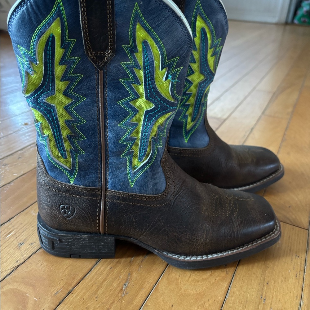 Ariat Brown and Blue Western Boots with Square Toe